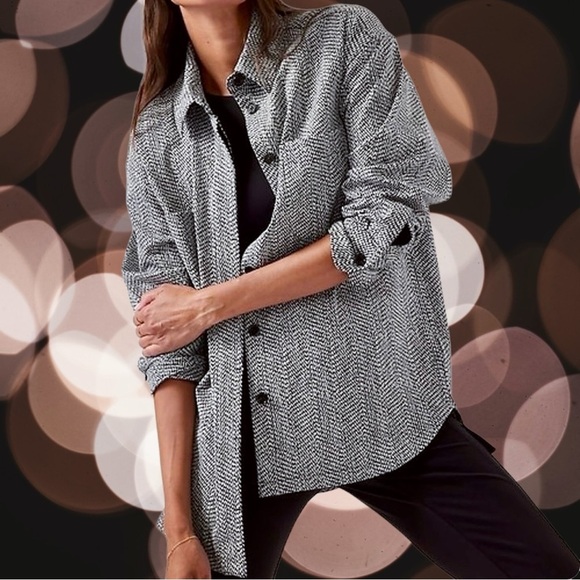 NWT Athleta ‘Textured Shirt Jacket’ in “Braiden Black & White” Size XL - Picture 1 of 16